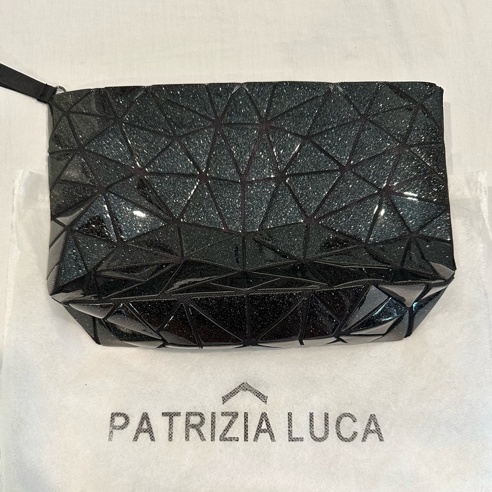 Patrizia Luca Black Glitter Geometric Cosmetic Bag